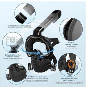 Adult Full Face Snorkel Mask with Detachable Camera Mount and Dry Top Breathing